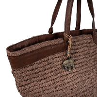 Shopper aus Bast Handarbeit braun Lederhenkel – 4