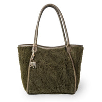 Borsa a spalla Demi Large in peluche teddy oliva