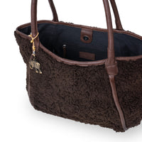 Borsa a spalla Demi Large in peluche teddy marrone