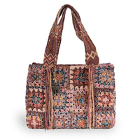 Tote Bag gehäkelt Fransen multicolor rotbraun – 1