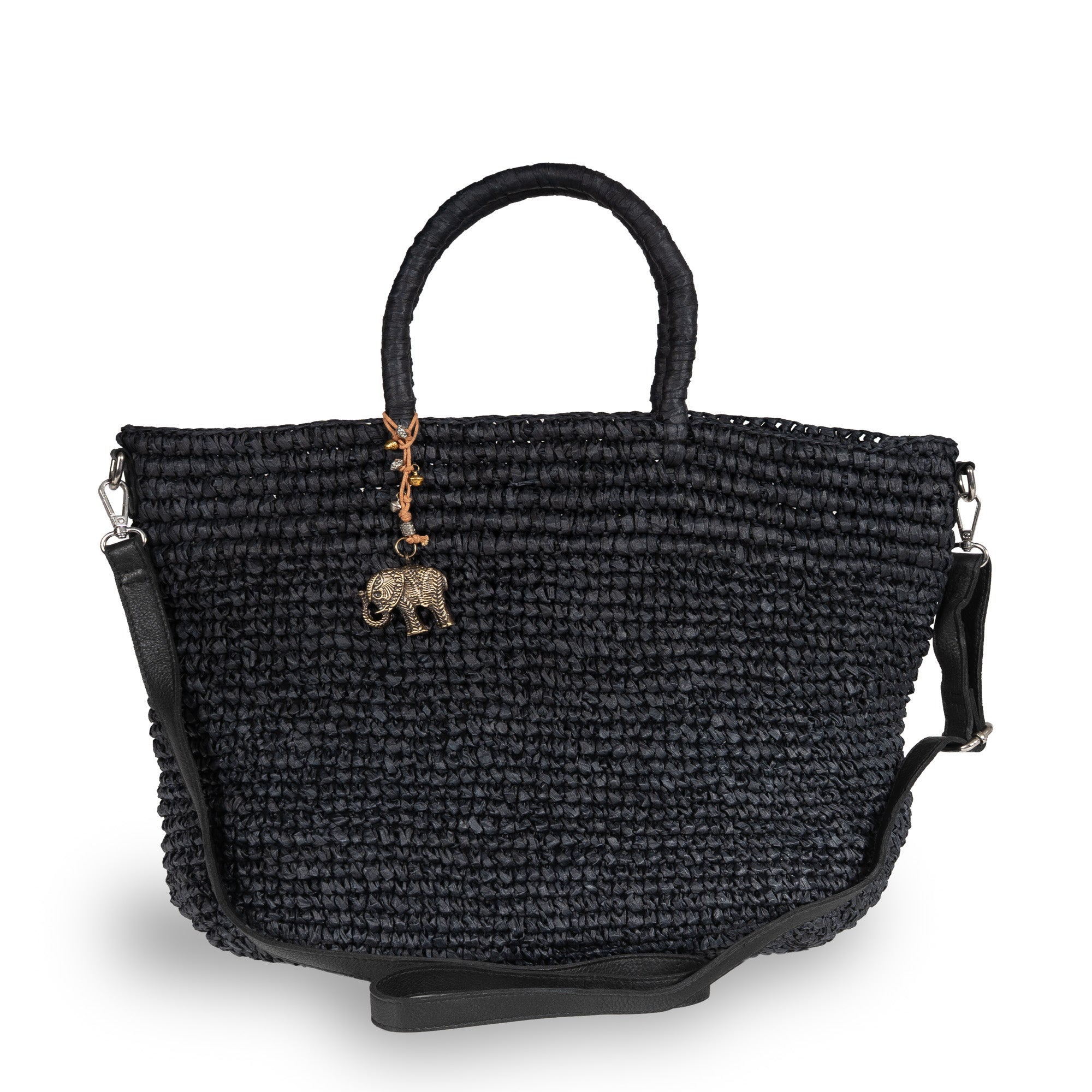 Tote Bag aus Bast Handarbeit schwarz