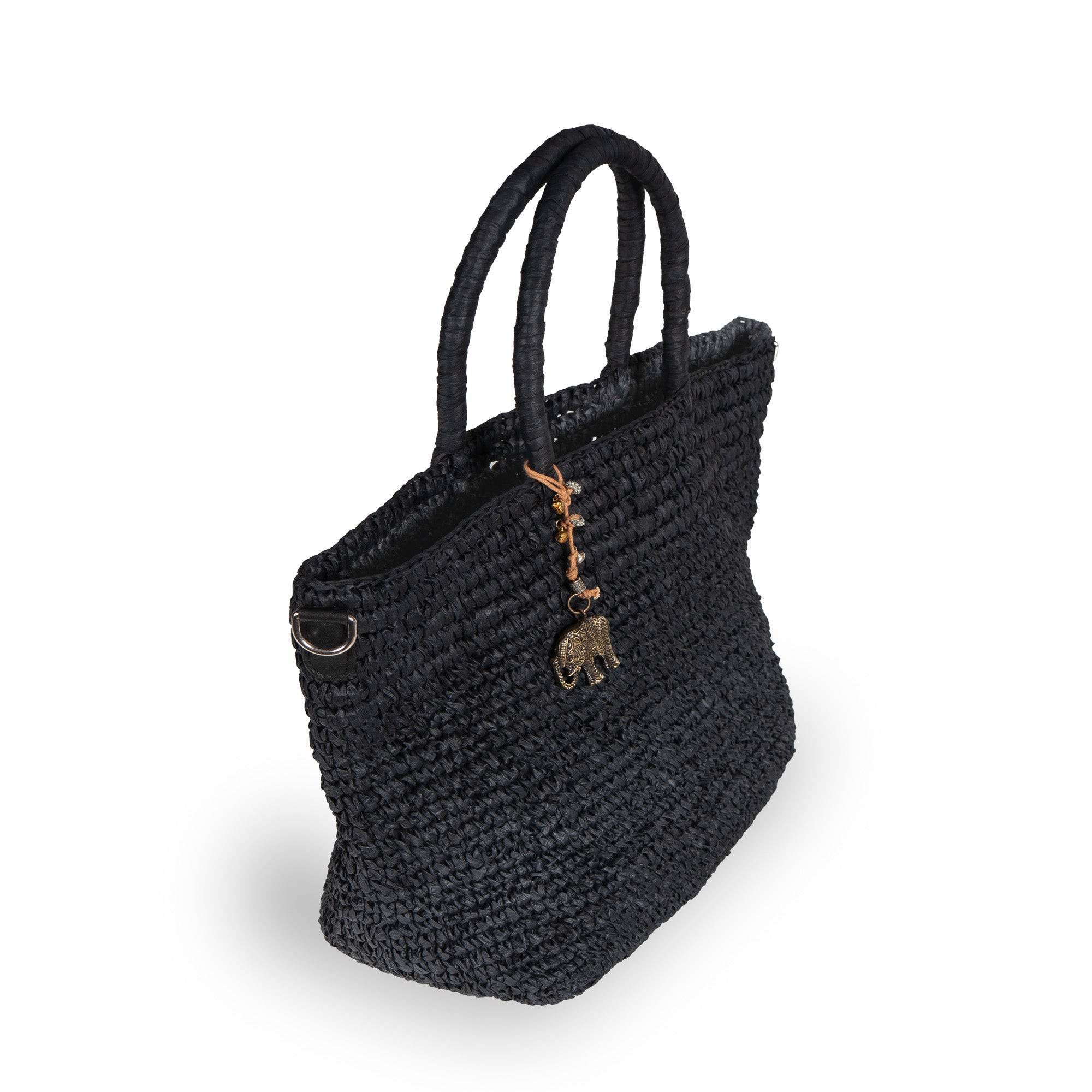 Tote Bag aus Bast Handarbeit schwarz