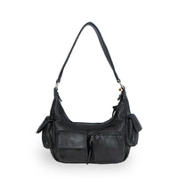 Schultertasche Leder schwarz