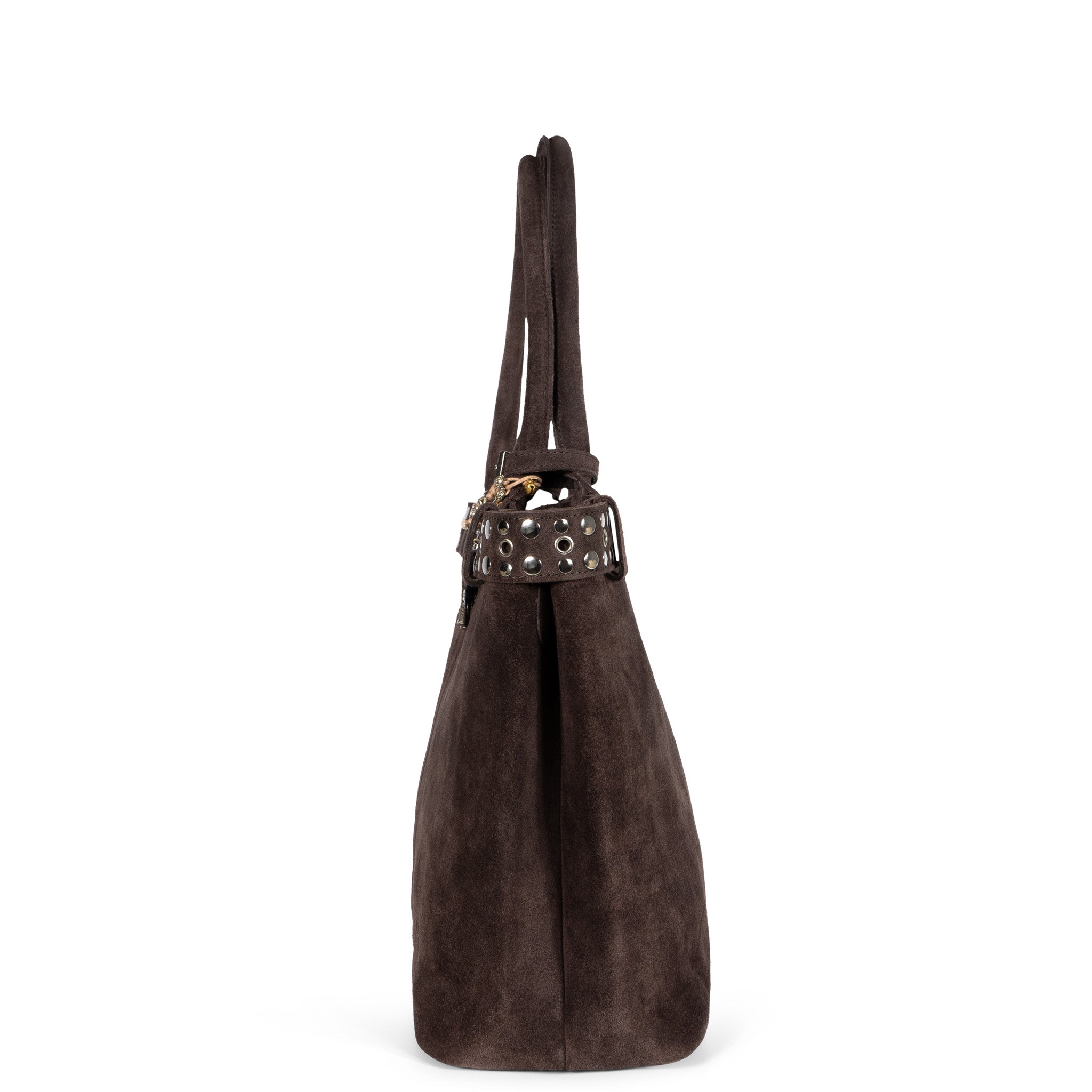 Tote Bag Velourleder braun Nieten