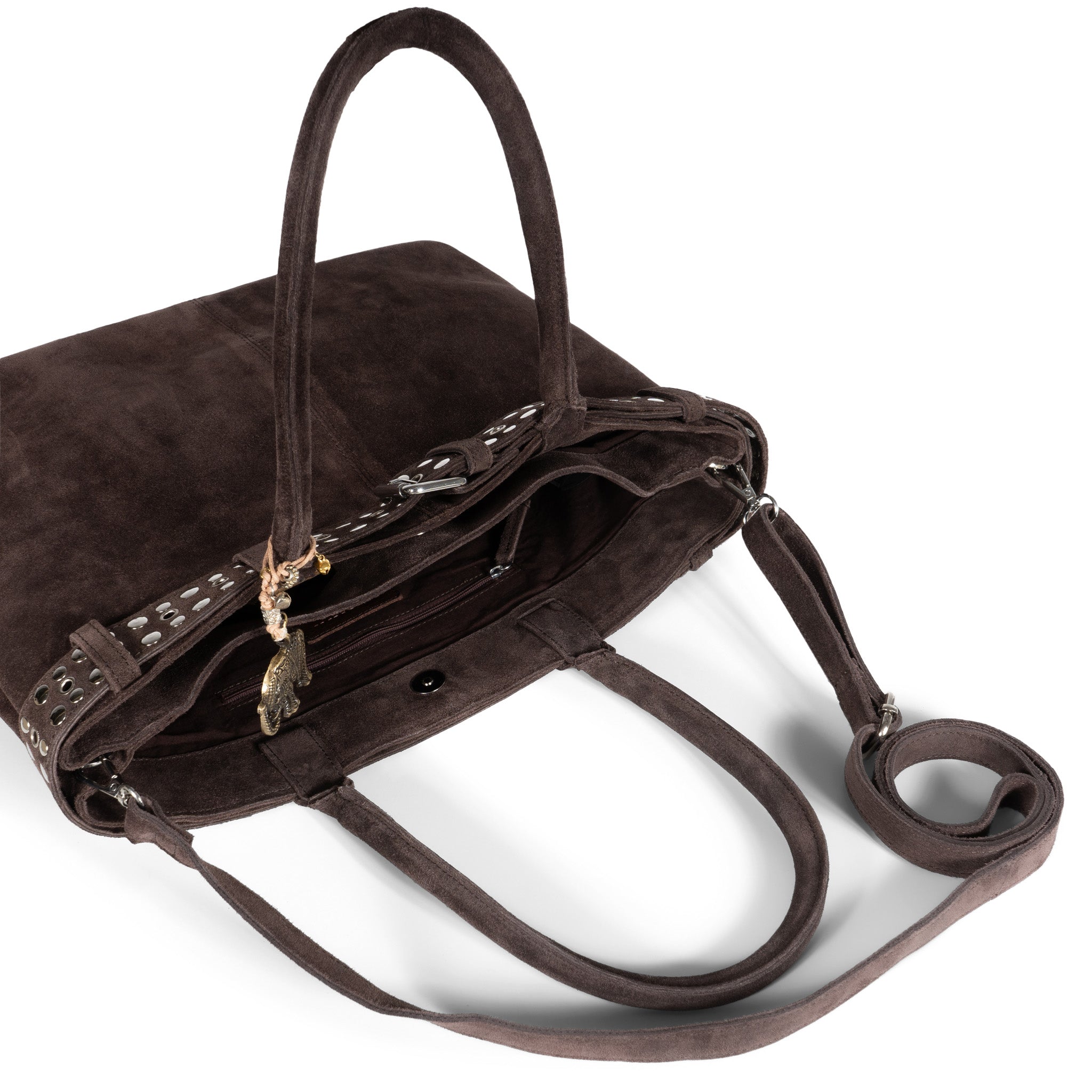 Tote Bag Velourleder braun Nieten