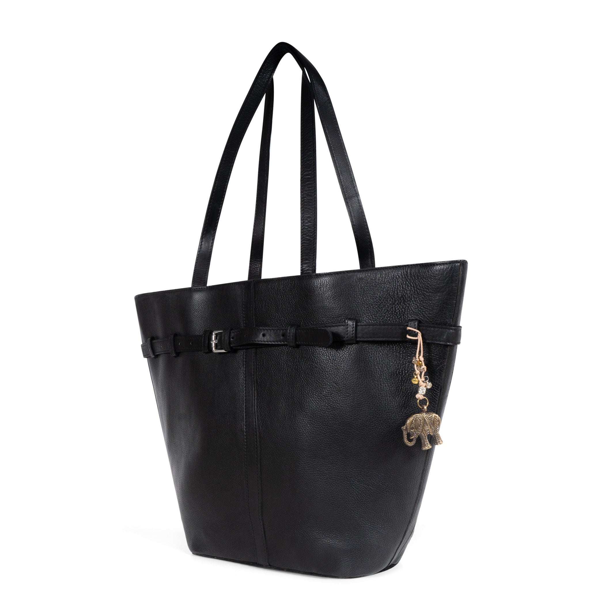 Tote Bag Leder schwarz Ziergürtel