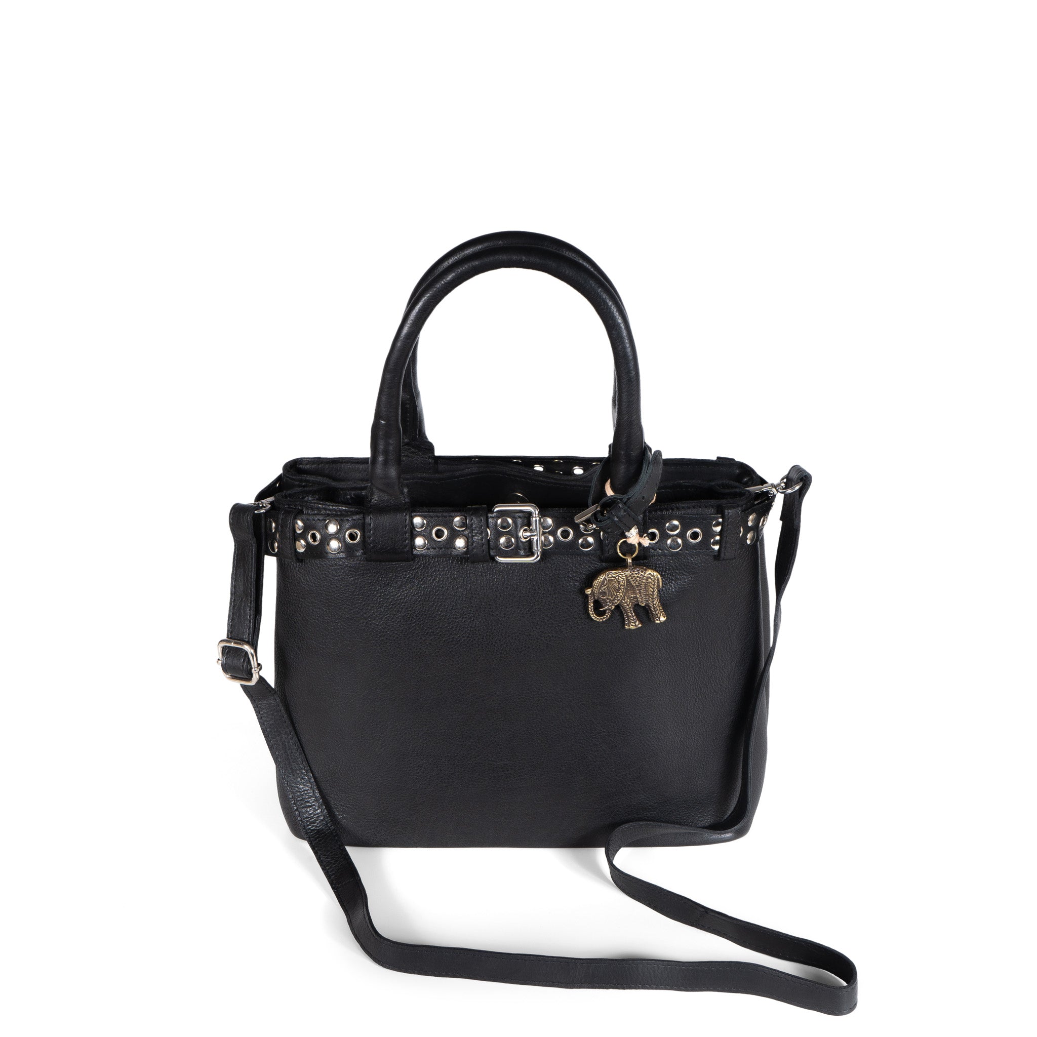 Tote Bag Leder mittlere Größe schwarz Nieten