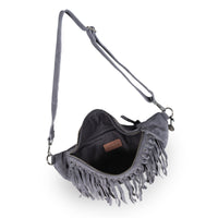 Große Belt Bag Velourleder Fransen grau