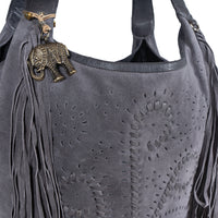 Hobo Bag Velourleder Fransen grau