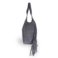 Hobo Bag Velourleder Fransen grau