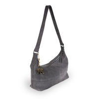 Schultertasche Velourleder grau