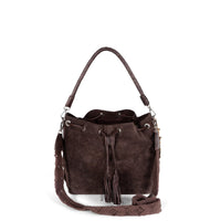 Beutel Handtasche Makramee Velourleder braun - ANOKHI