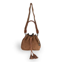 Beutel Handtasche Makramee Velourleder cognac - ANOKHI