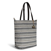 Beuteltasche aus Jacquard schwarz weiß beige – 2