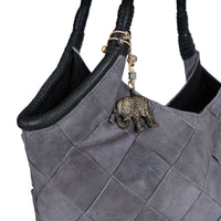 Beuteltasche Velourleder grau - ANOKHI