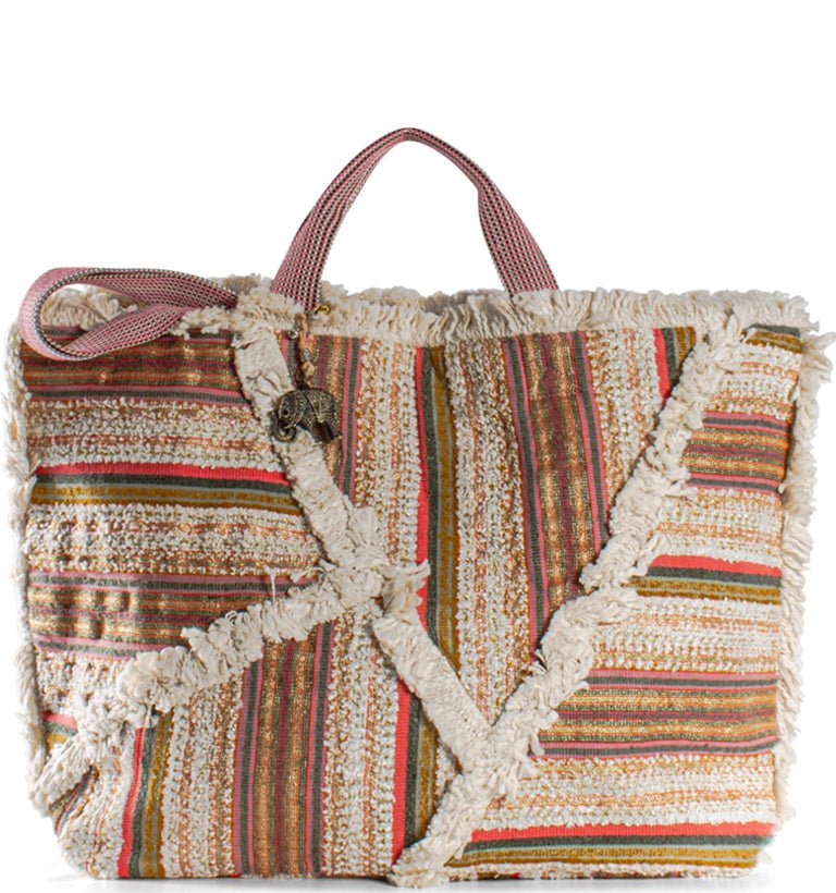 Boho–Shopper aus Textil mit Fransen im Ethno–Look – Anokhi - ANOKHI