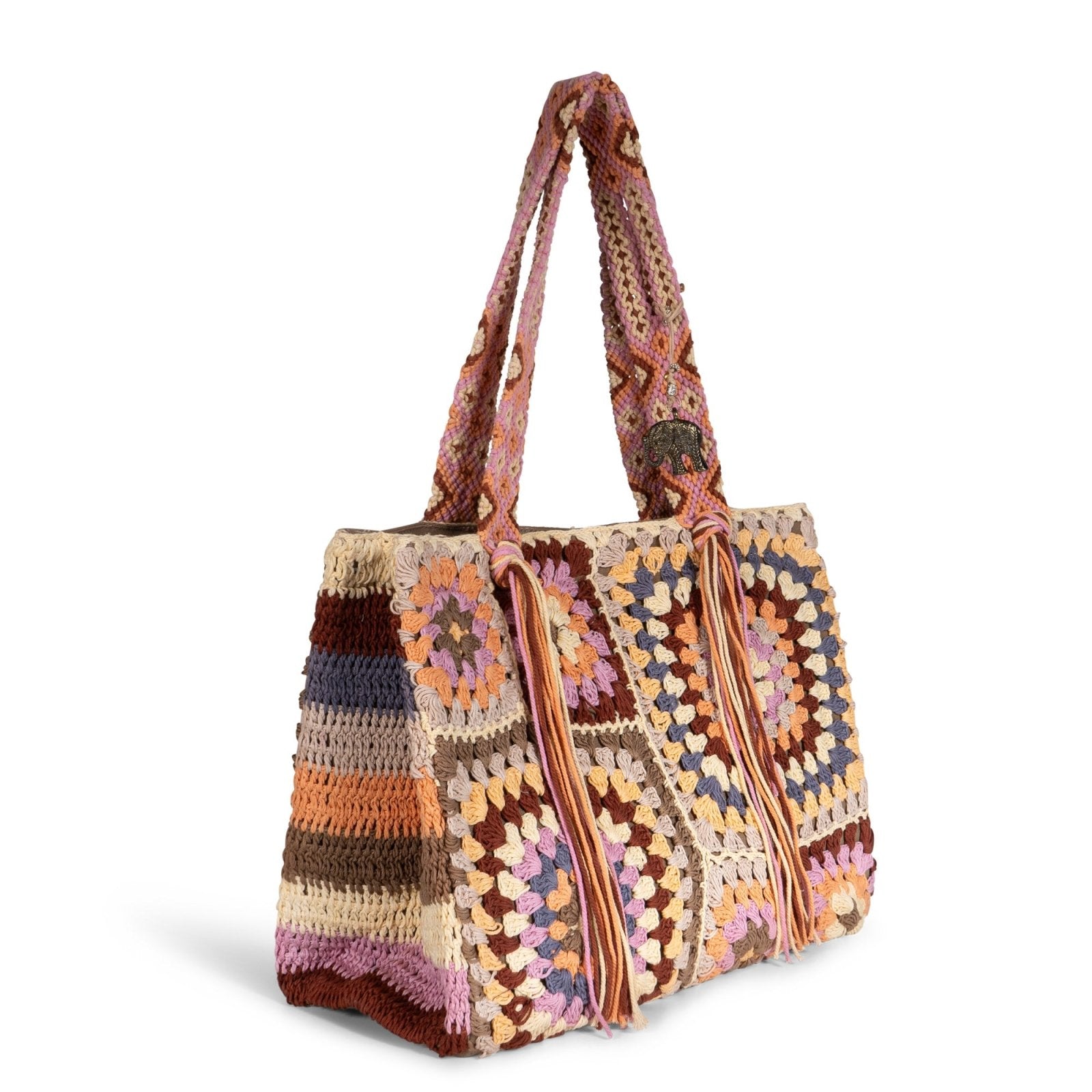 Book Tote Crochet Handarbeit Fransen multicolor - ANOKHI