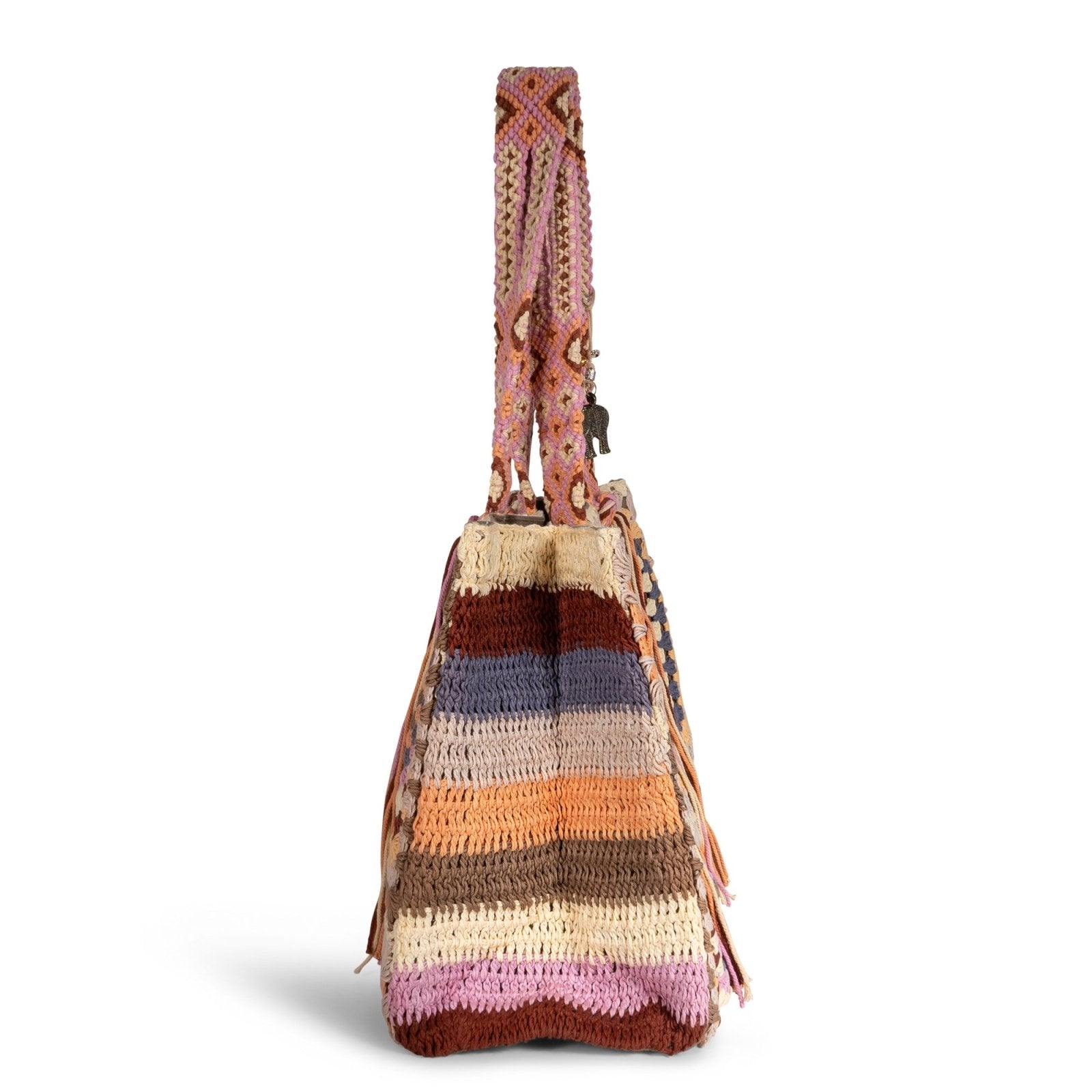 Book Tote Crochet Handarbeit Fransen multicolor - ANOKHI