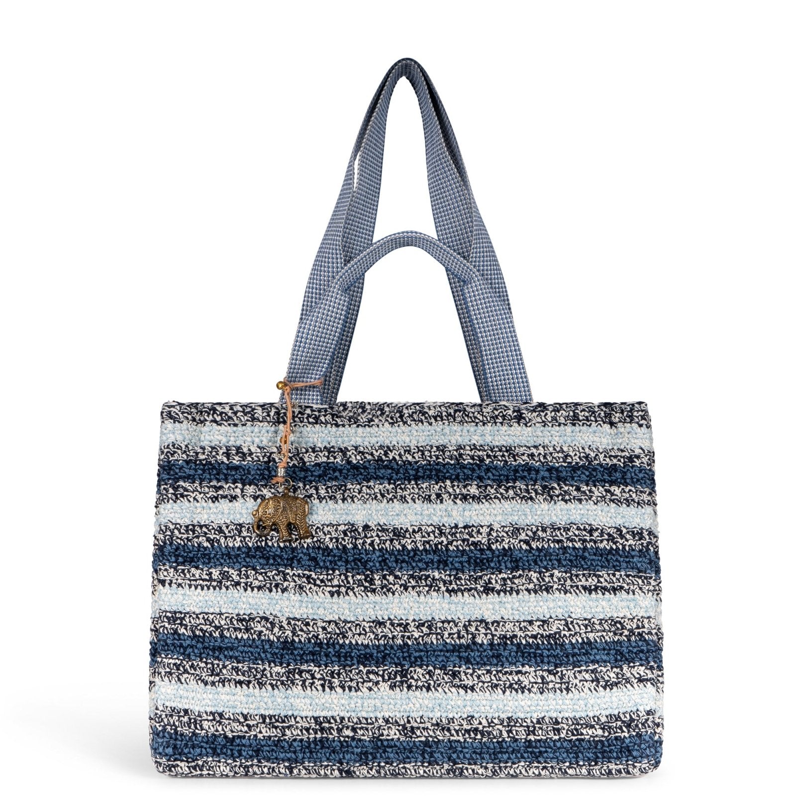 Book Tote Crochet Large Handarbeit Streifen blau - ANOKHI