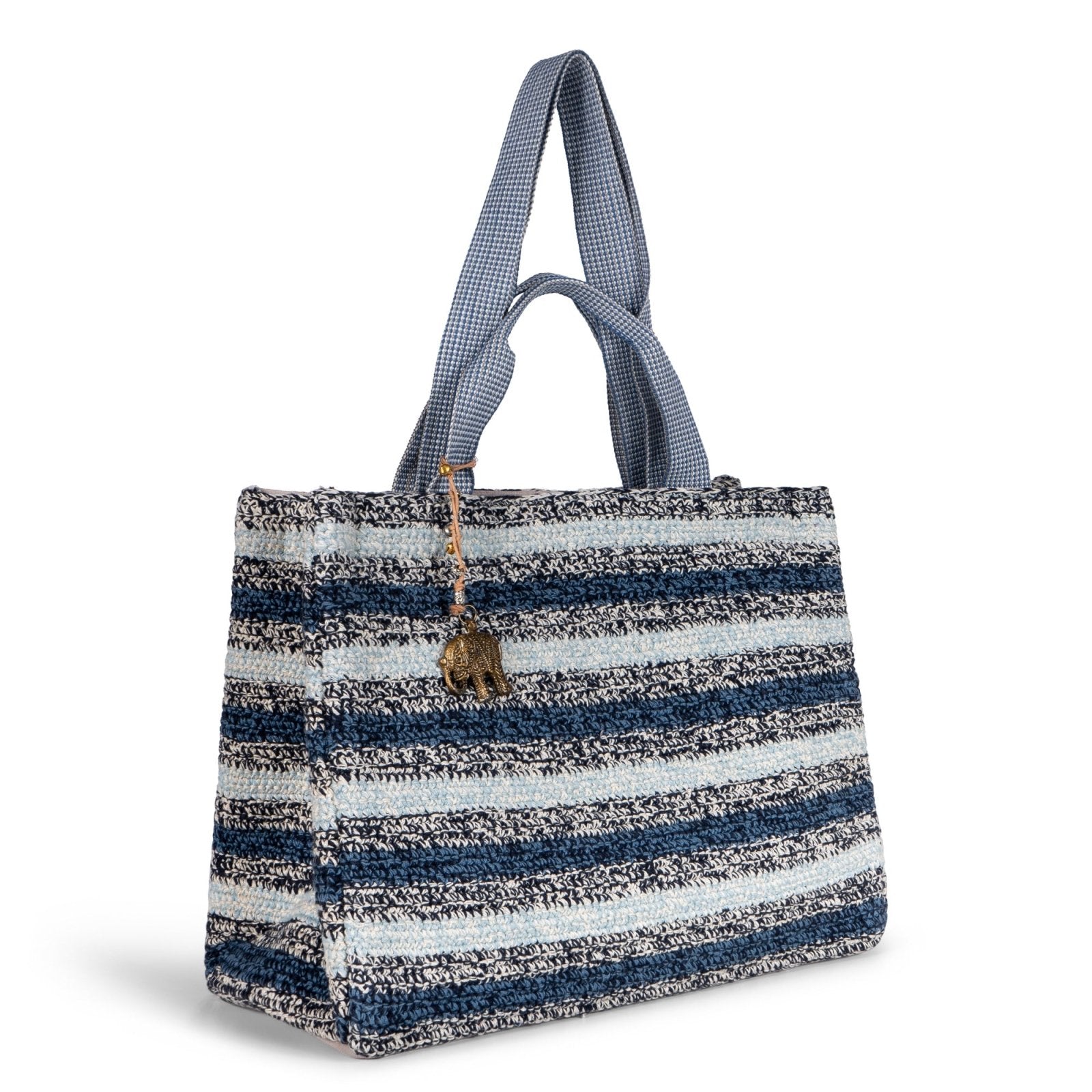 Book Tote Crochet Large Handarbeit Streifen blau - ANOKHI