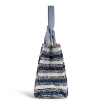 Book Tote Crochet Large Handarbeit Streifen blau – 3