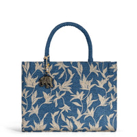 Book Tote, medium size, blue denim, beige floral embroidery – 2