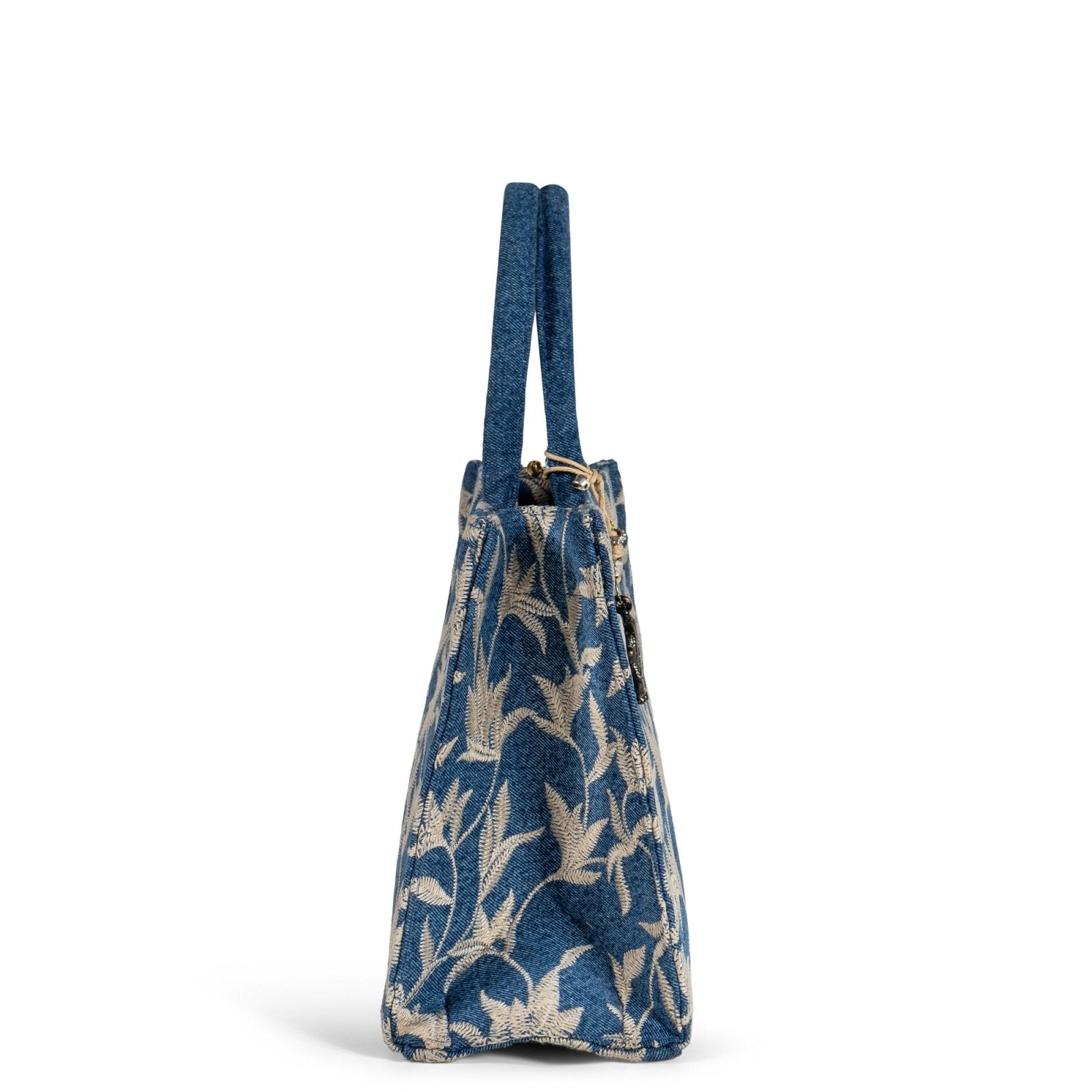 Book Tote Crochet mittlere Größe Blue Denim Blumenstick beige - ANOKHI