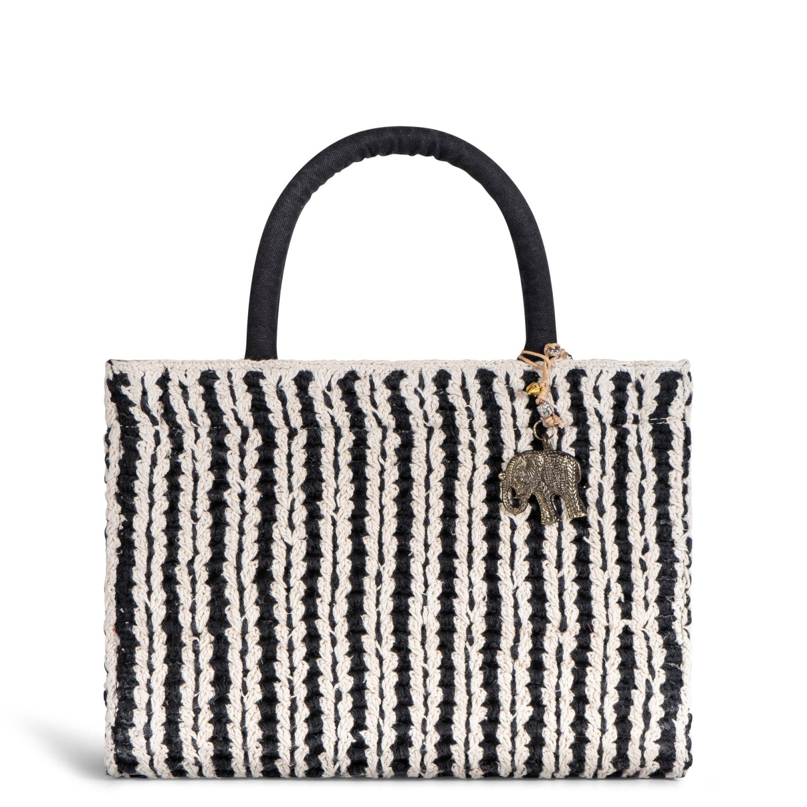 Book Tote Crochet mittlere Größe Handarbeit off white schwarz - ANOKHI