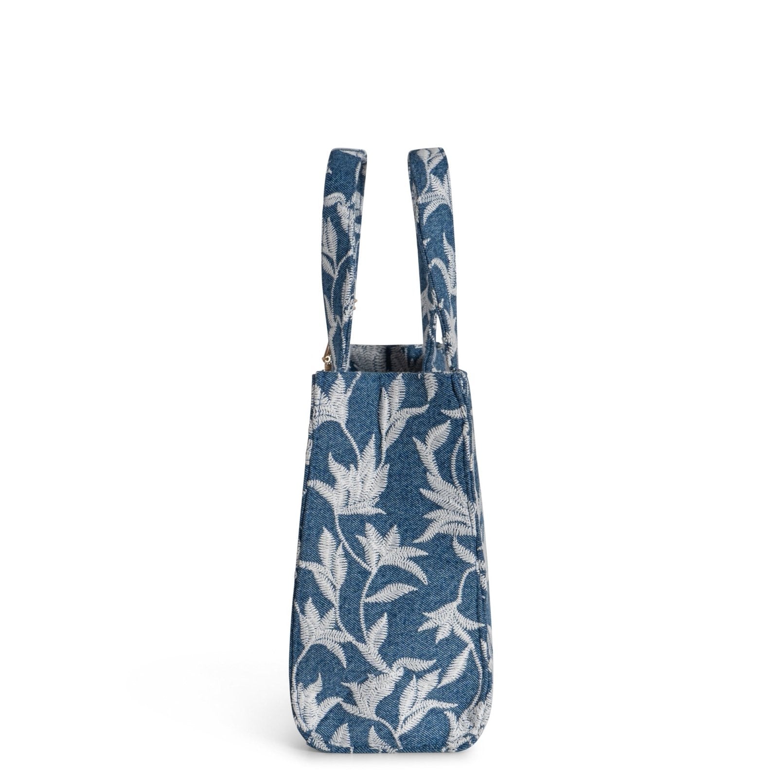 Book Tote klein Blue Denim Blumenstick weiß - ANOKHI