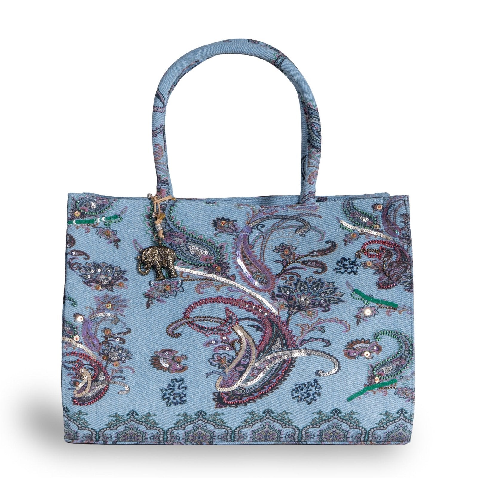 Book Tote Large Paisley und Perlen blau - ANOKHI