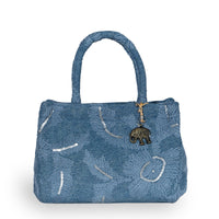 Book Tote mittlere Größe Blue Denim bestickt - ANOKHI