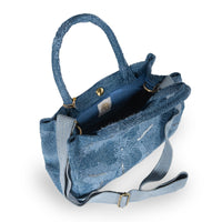 Book Tote mittlere Größe Blue Denim bestickt - ANOKHI