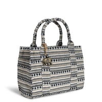 Book Tote mittlere Größe Jacquard schwarz weiß beige – 3