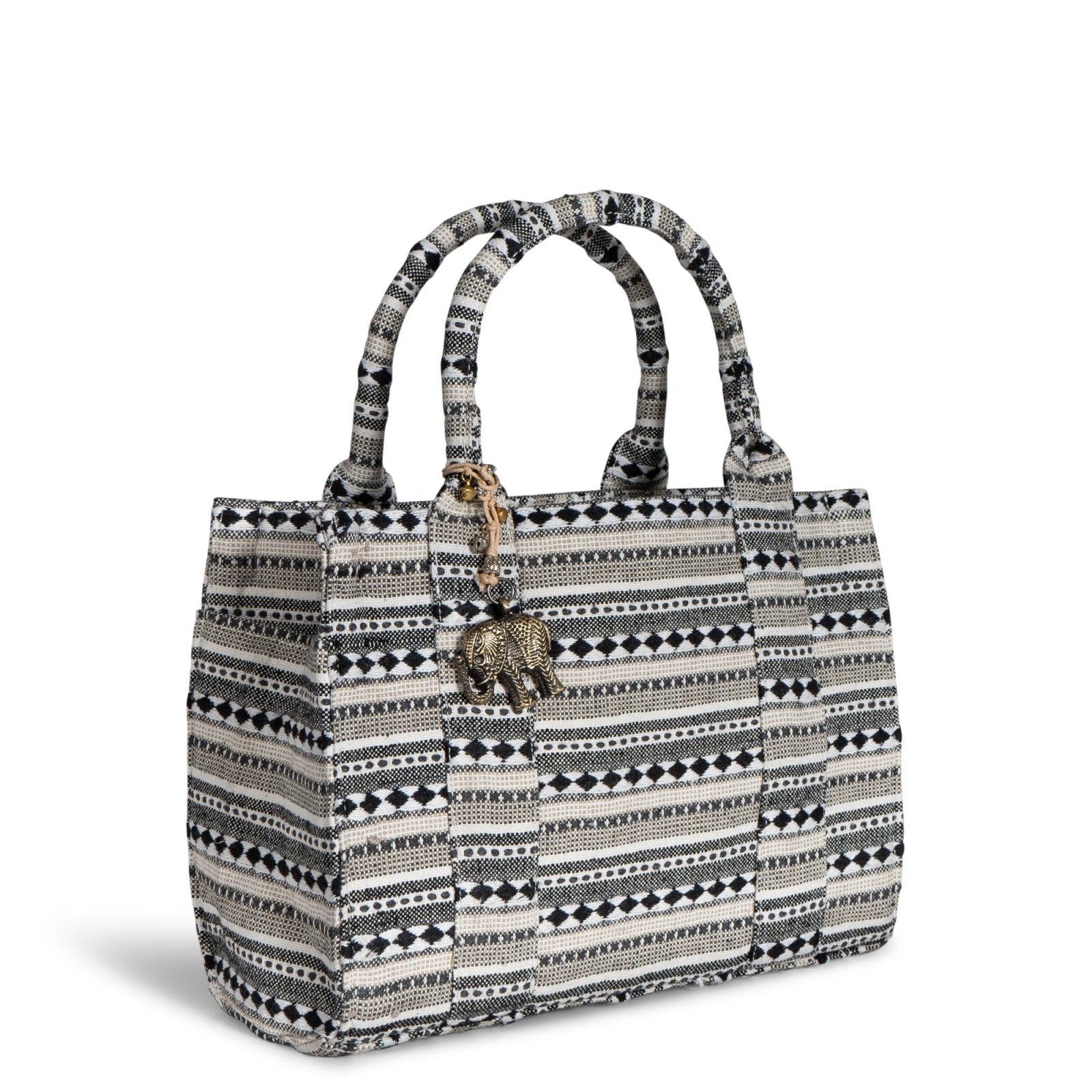 Book Tote mittlere Größe Jacquard schwarz weiß beige - ANOKHI