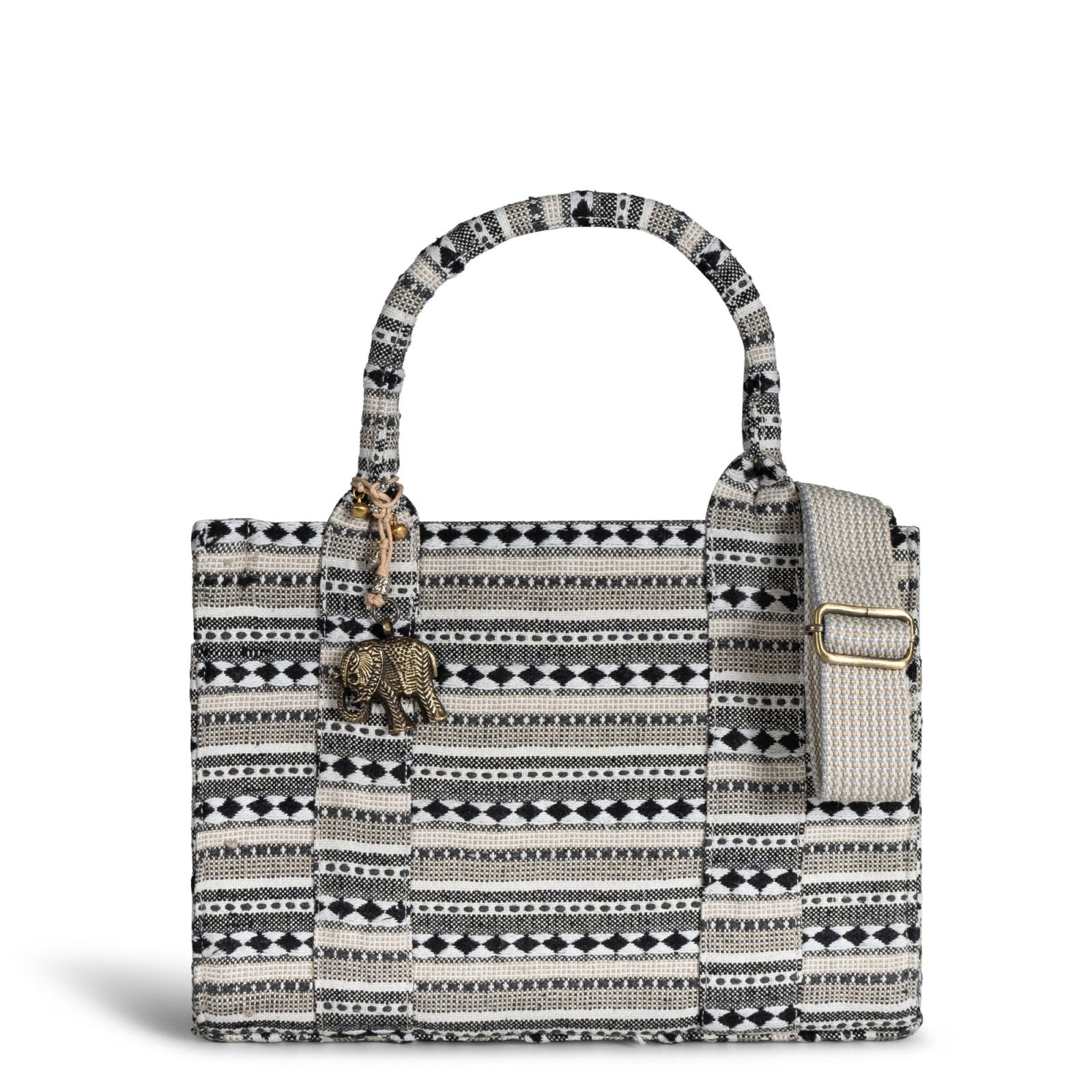 Book Tote mittlere Größe Jacquard schwarz weiß beige - ANOKHI