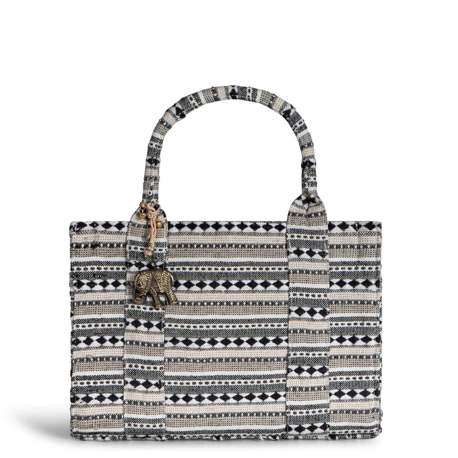 Book Tote mittlere Größe Jacquard schwarz weiß beige - ANOKHI