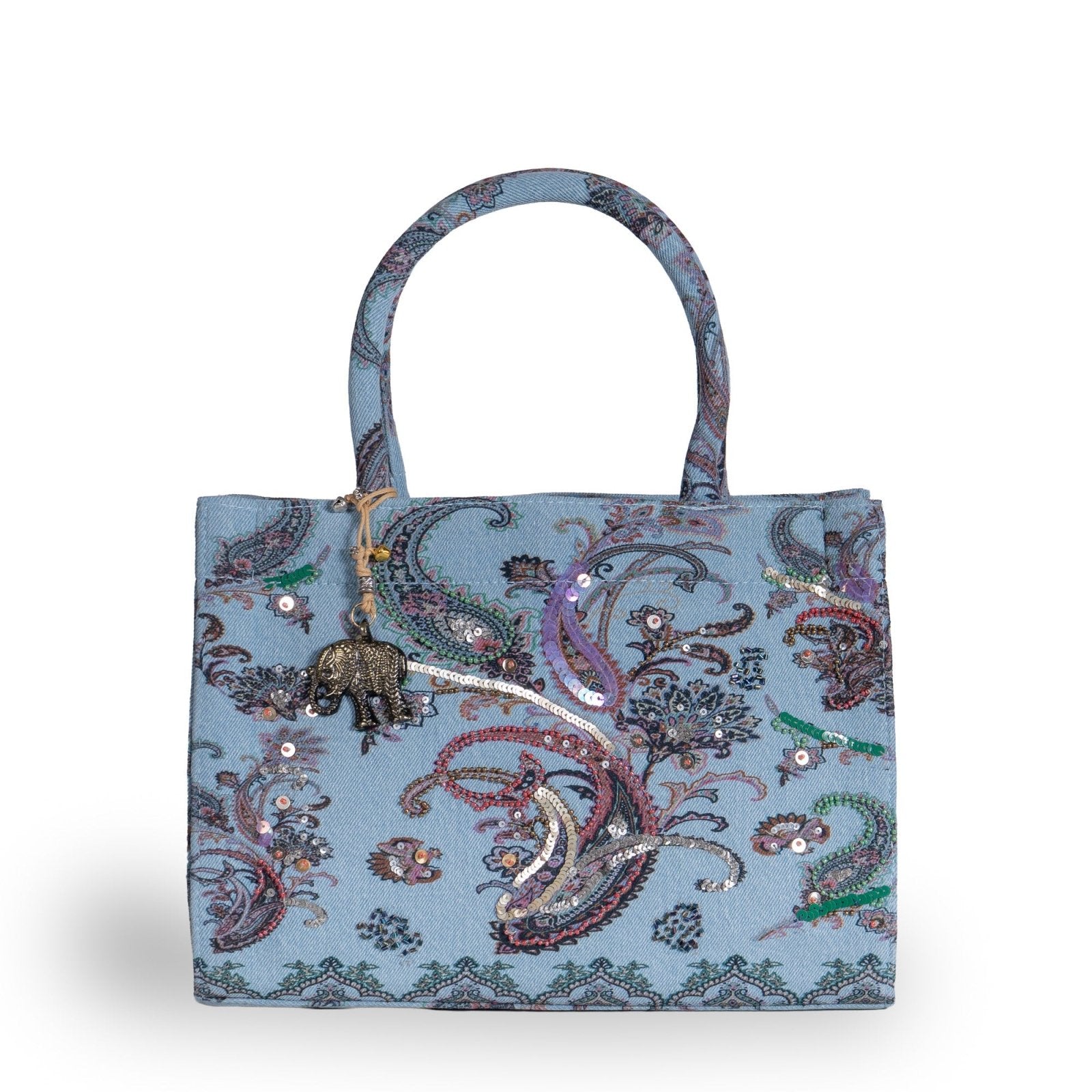 Book Tote mittlere Größe Paisley und Perlen blau - ANOKHI