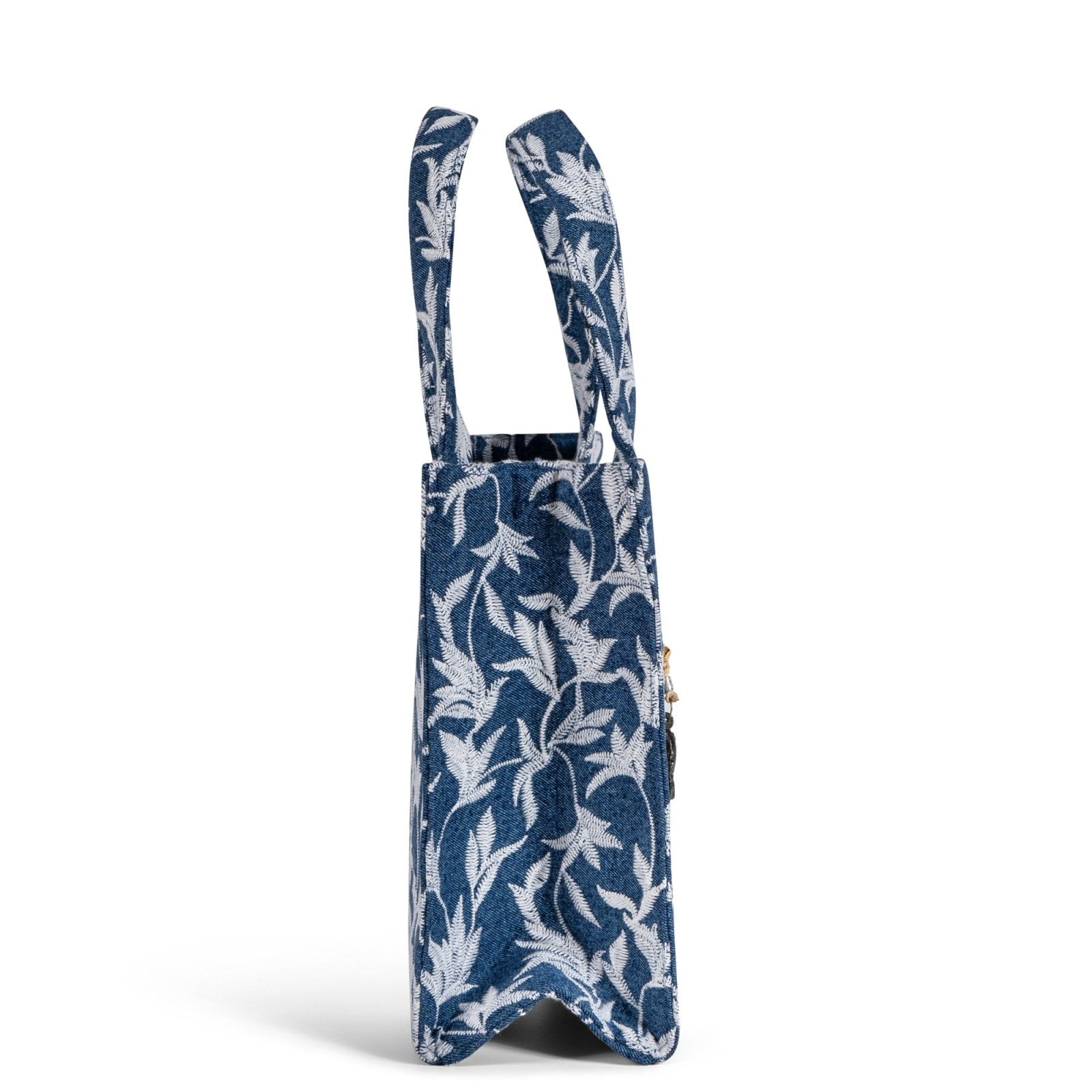 Book Tote mittlere Größe Blue Denim Blumenstick weiß - ANOKHI
