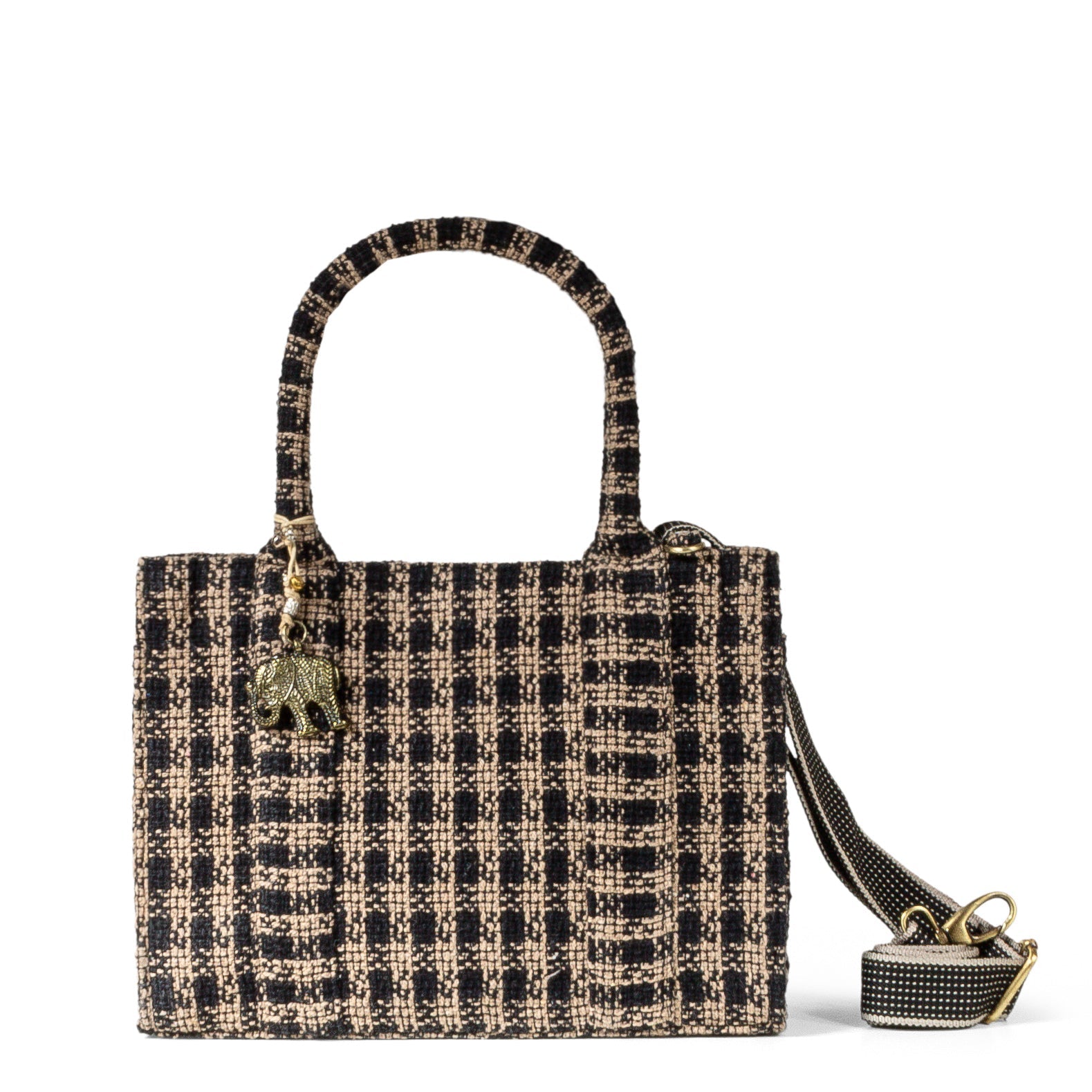 Book Tote mittlere Größe Karo beige schwarz - ANOKHI