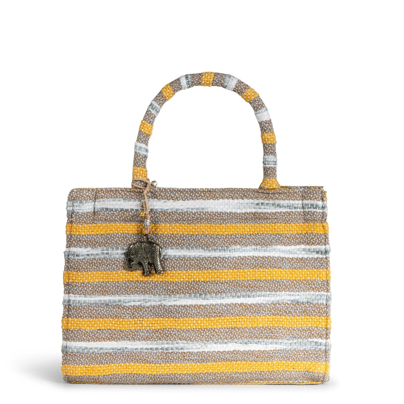 Book Tote mittlere Größe Streifen gelb beige - ANOKHI