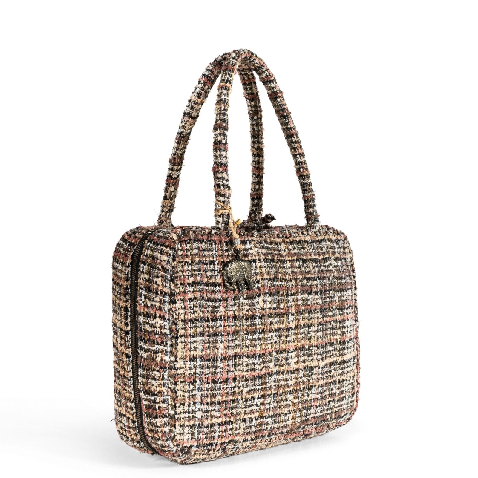 Book Tote Tasche Tweed braun beige - ANOKHI