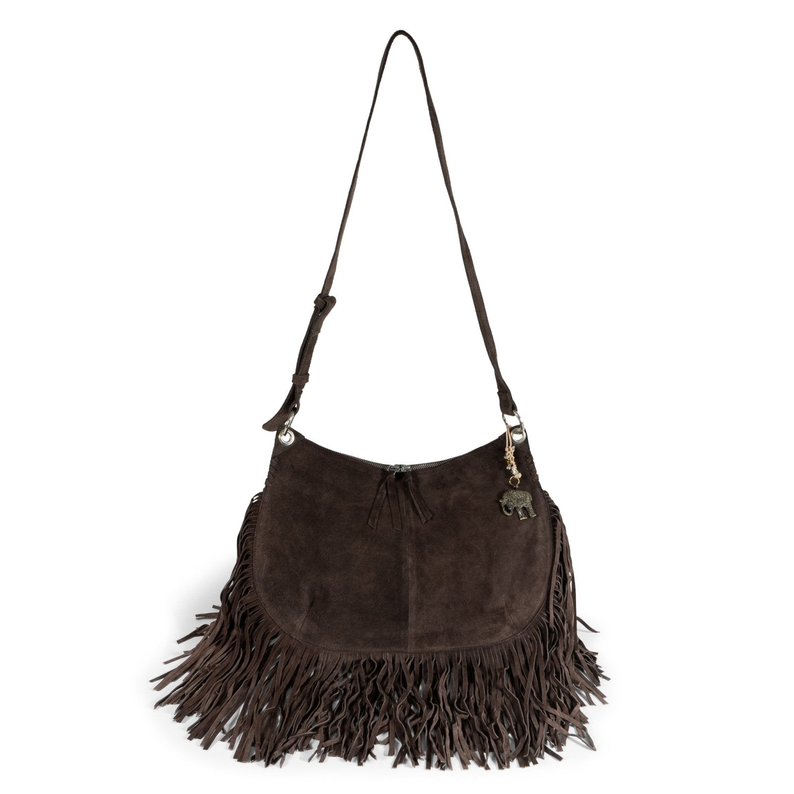 Fransentasche Crossbody Velourleder braun - ANOKHI