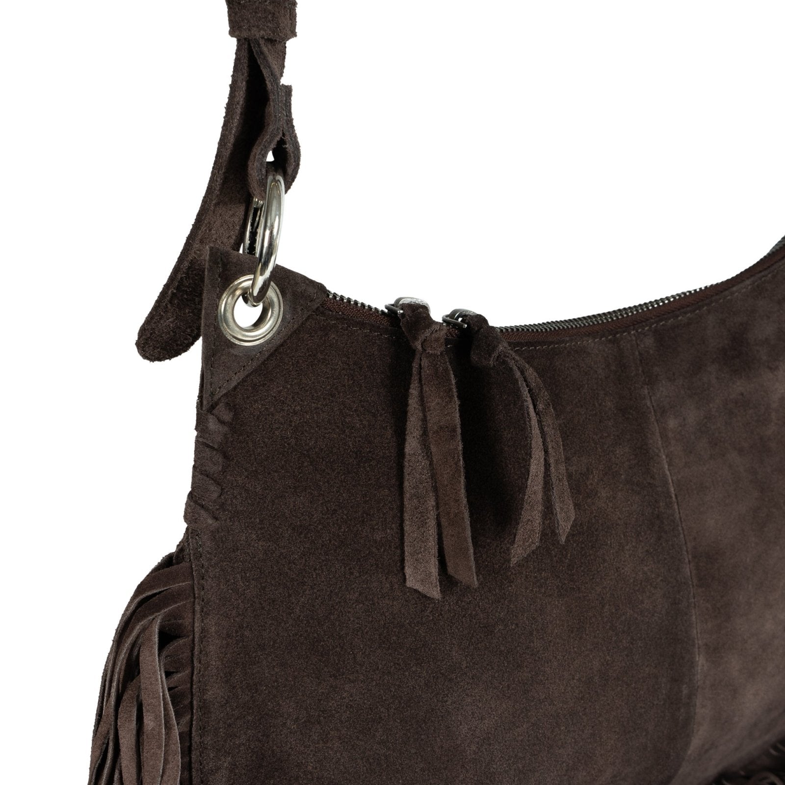 Fransentasche Crossbody Velourleder braun - ANOKHI