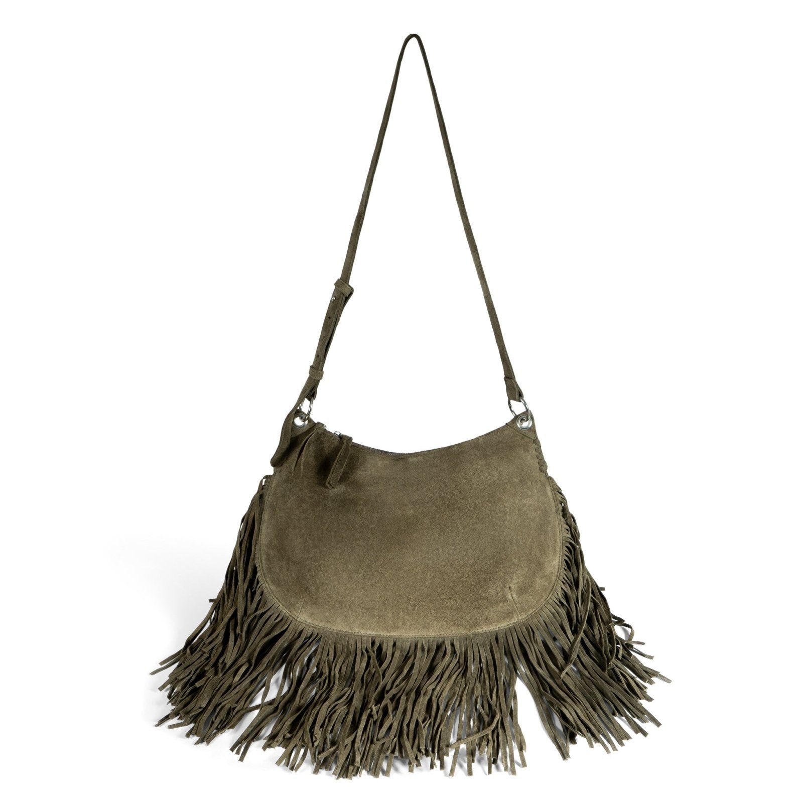 Fransentasche Crossbody Velourleder olive - ANOKHI