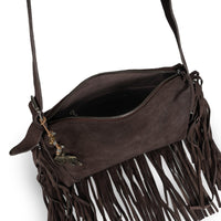 Fransentasche klein Velourleder braun - ANOKHI