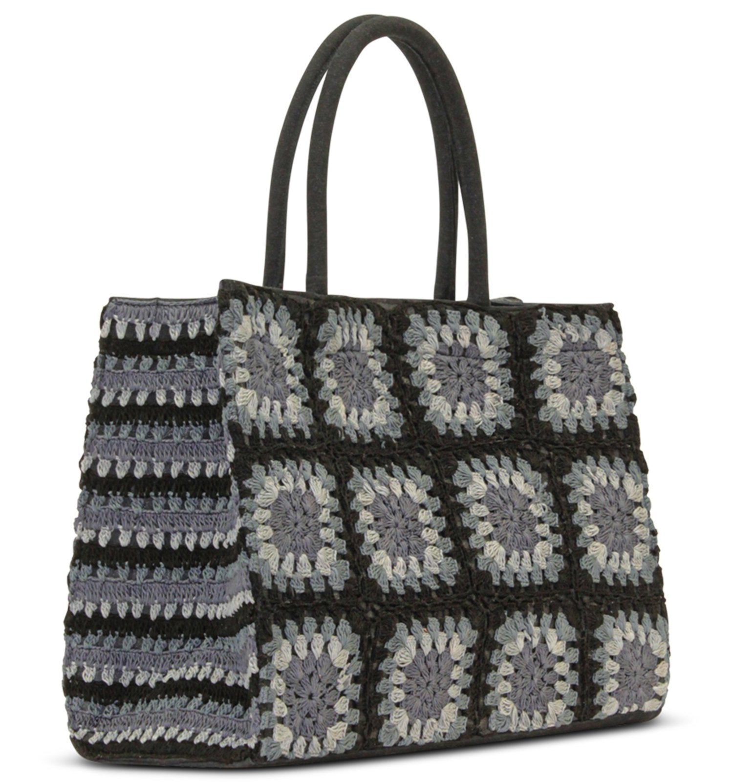 Gehäkelte Handtasche in Book - Tote - Form mit floralem Muster - ANOKHI