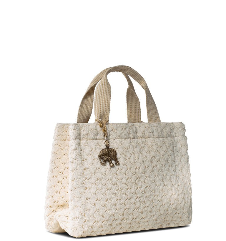 Gehäkelte Schultertasche in Creme – Anokhi - ANOKHI