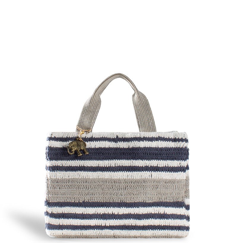 Gestreifter Mini - Shopper in Blau & Natur – Anokhi - ANOKHI