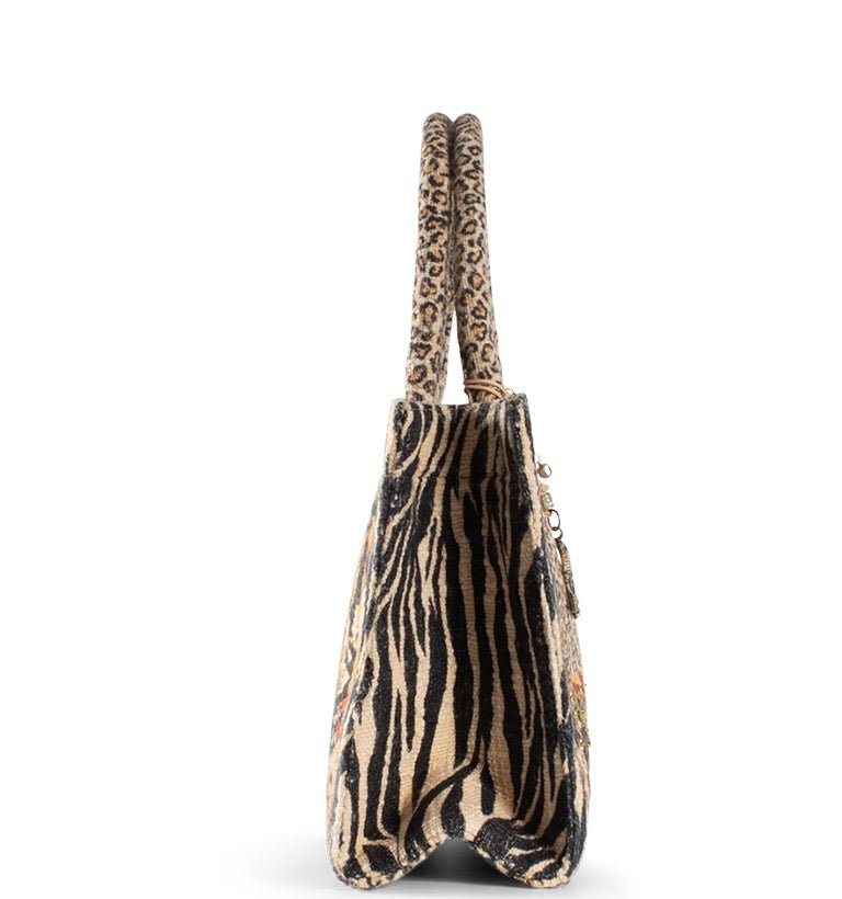 Glamour Tote mit Palmen–Stickerei & Animalprint – Anokhi - ANOKHI