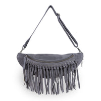 Große Belt Bag Velourleder Fransen grau - ANOKHI